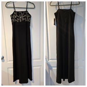 NWT Nicole Miller VINTAGE 90s Formal Dress Black Gold Embroidery Maxi Women's M